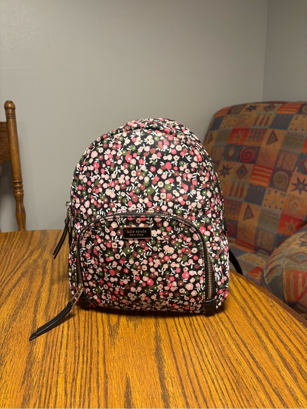 kate spade Black Floral Mini Backpack with Pink and White Flowers
